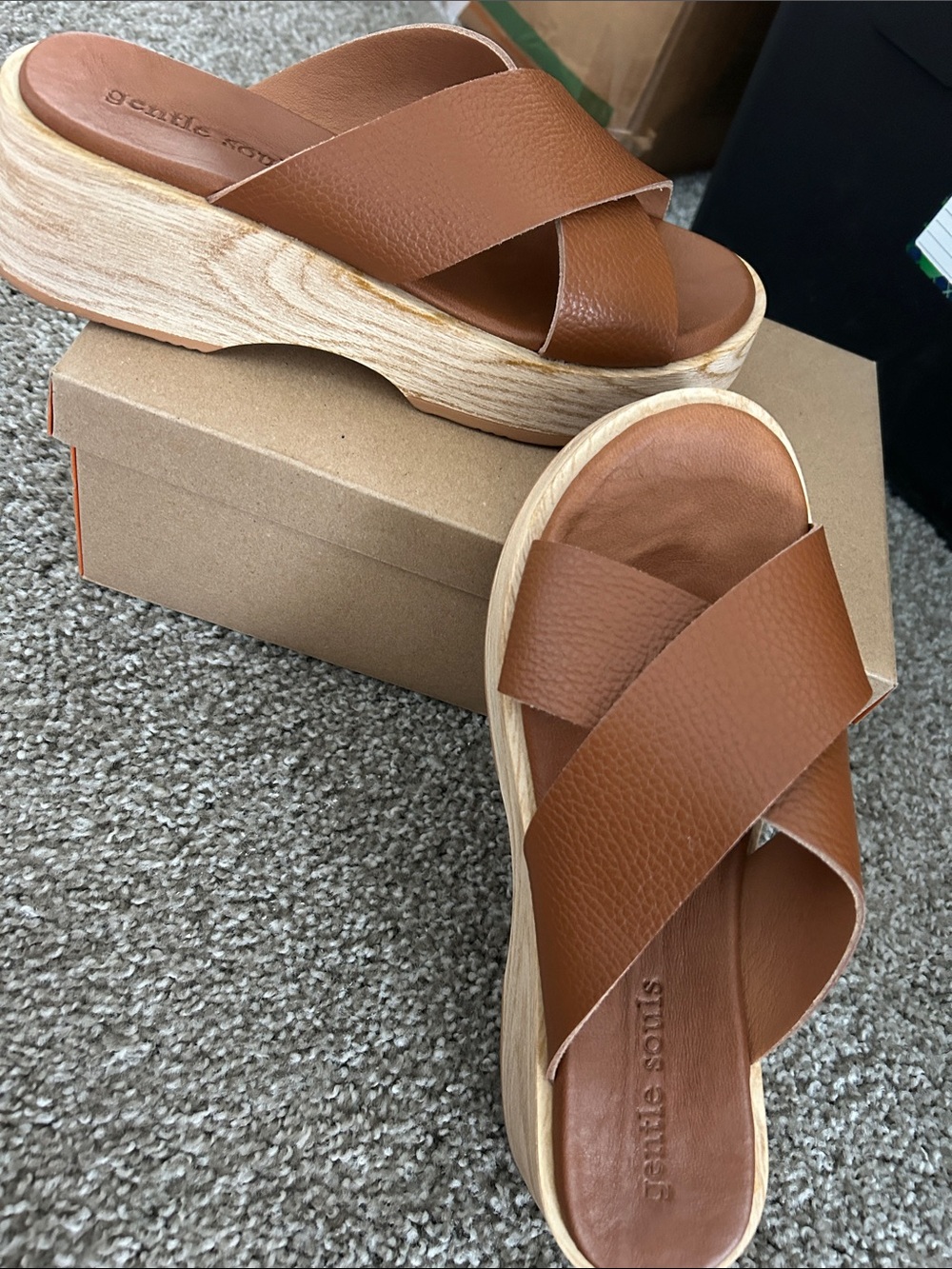 gentle souls Brown Leather Crossover Slide Sandals